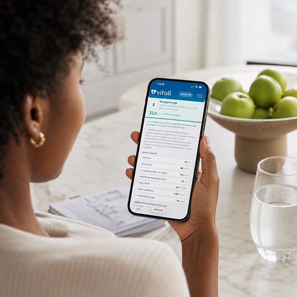 Vitall health testing app on a smartphone